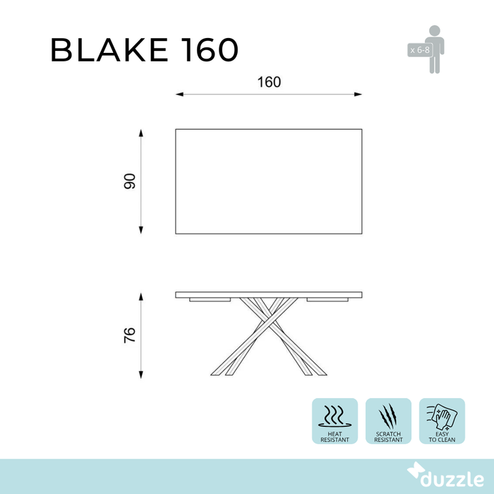 Tavolo da pranzo fisso in legno impiallacciato rovere naturale Blake 160x90 cm fino a 8 posti Made in Italy | Duzzle