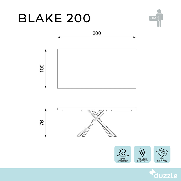 Tavolo da pranzo fisso in legno impiallacciato rovere naturale Blake 200x100 cm fino a 10 posti Made in Italy | Duzzle