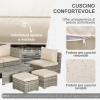 Salotto da Giardino in Rattan PE da 8 Pezzi con Poltrone, Tavolini e Sgabelli, Beige