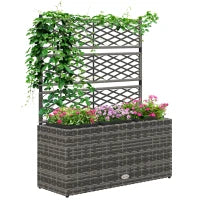 Fioriera con Grigliato per Rampicanti con 3 Vasi in Acciaio e Rattan PE, 84x30x107cm, Grigio