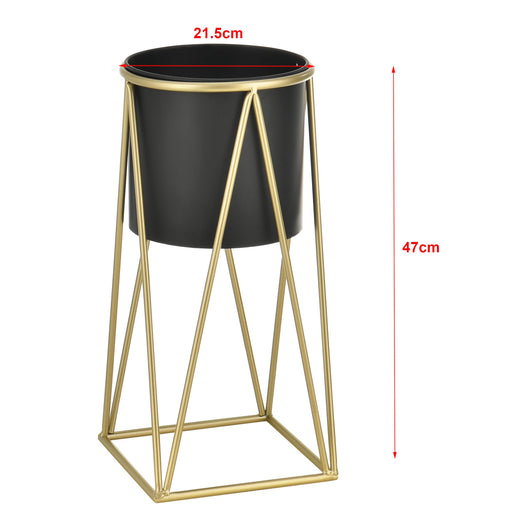 Set di 2 supporti per piante fioriera portavaso vassoio vaso in metallo ottone e nero 03_0006041