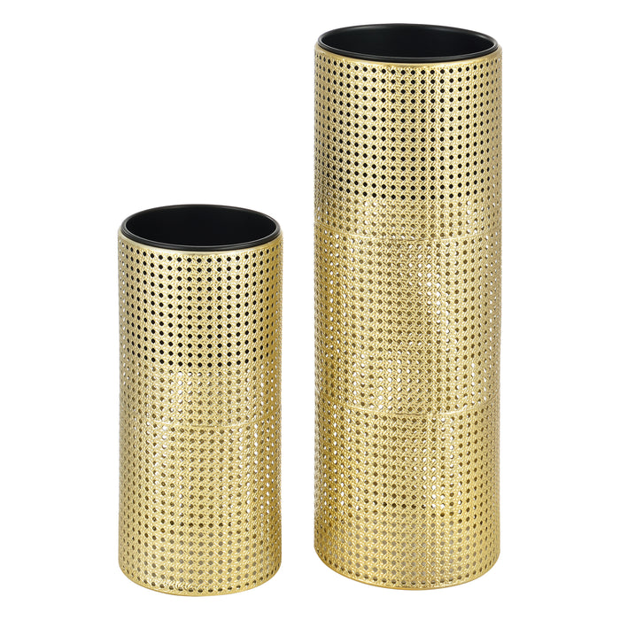 Set di 2 Portavasi in Metallo per Piante Supporto Base in Color Oro e Coprivaso Nero in 2 Misure e Altezze Diverse