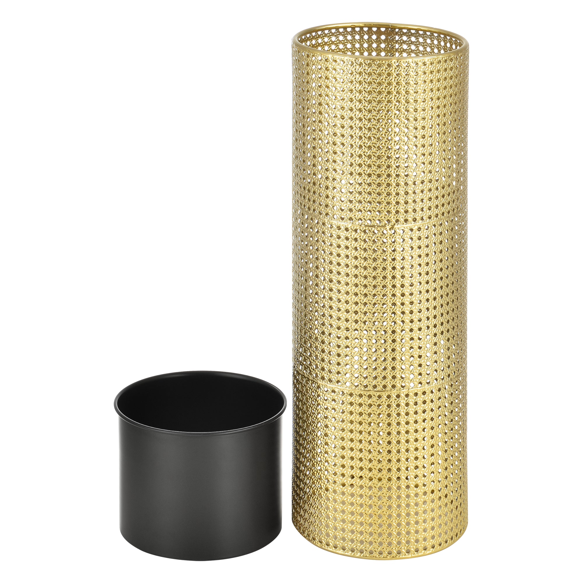 Set di 2 Portavasi in Metallo per Piante Supporto Base in Color Oro e Coprivaso Nero in 2 Misure e Altezze Diverse