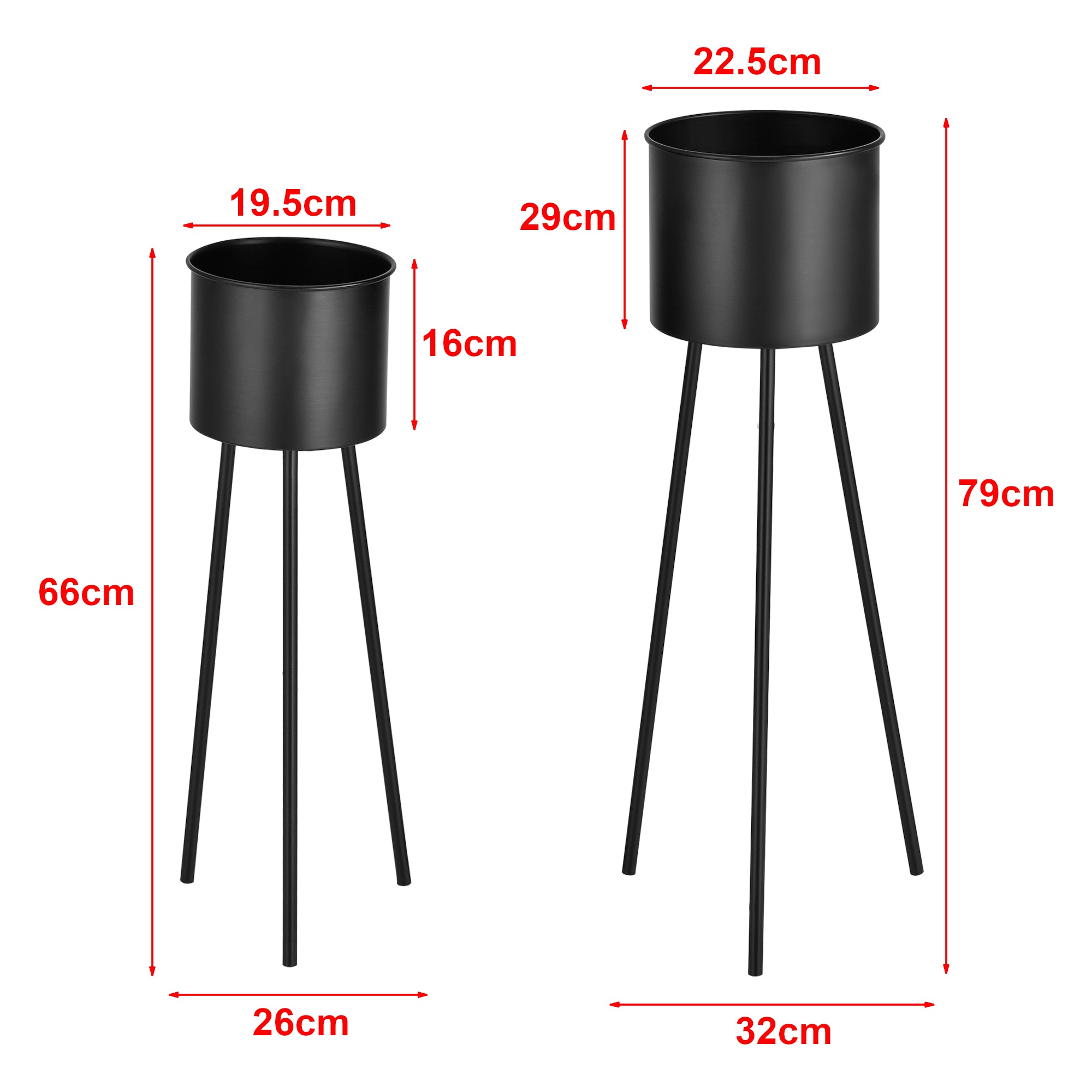 Set di 2 Portavasi in Metallo con Base a Treppiede Supporto per Piante con Coprivaso in 2 Misure e Altezze Diverse -
