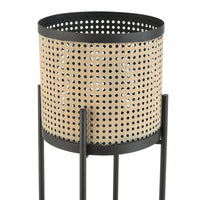 Set di 2 Portavasi in Metallo Supporto Nero con Coprivaso Cilindrico in Color Sabbia - Portapiante in 2 Misure Diverse