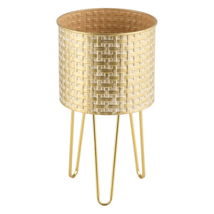 Set di 3 Portavasi in Metallo Supporto per Piante in 3 Altezze Diverse con Coprivaso, Base a Treppiedi - Color Ottone