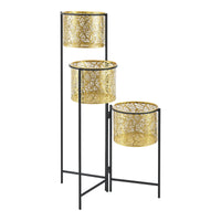 Porta Vasi da Interno Portapiante Stand per Piante con 3 Coprivasi Struttura Pieghevole Nero con 3 Porta Vasi Cilindrici