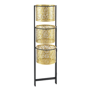 Porta Vasi da Interno Portapiante Stand per Piante con 3 Coprivasi Struttura Pieghevole Nero con 3 Porta Vasi Cilindrici