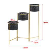 Porta Vasi da Interno Portapiante Supporto per Piante con 3 Coprivasi Struttura a 3 Livelli Pieghevole in Color Ottone