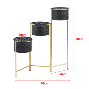 Porta Vasi da Interno Portapiante Supporto per Piante con 3 Coprivasi Struttura a 3 Livelli Pieghevole in Color Ottone