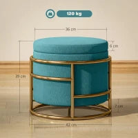 Pouf Contenitore Rotondo in Velluto con Vano da 24L e Coperchio Rimovibile, Ø42x39 cm, Verde