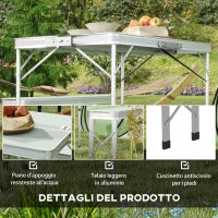 Tavolo da Picnic Pieghevole 90x62x70 cm con 2 Panche da Esterno 86x23x40 cm, in MDF e Alluminio, Argento