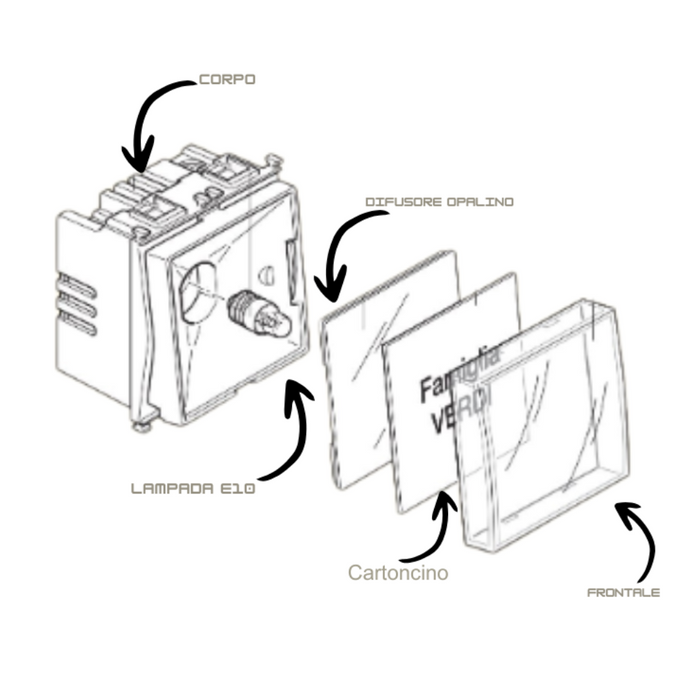 Bticino j4040 serie matixgo pulsante portanome illuminato 2 moduli 1p no 3a 250v