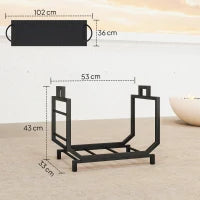 Porta Legna in Metallo con Borsa da Trasporto Rimovibile in Tessuto Oxford, 53x33x43 cm, Nero