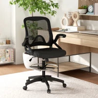 Sedia da Ufficio Traspirante ad Altezza Regolabile con Braccioli Ribaltabili, 64x60x106-126 cm, Nera