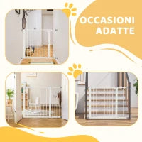 Cancelletto per Cani Taglia Piccola e Media con Doppia Serratura e Chiusura Automatica, 76-103x4.2x77 cm, Bianco