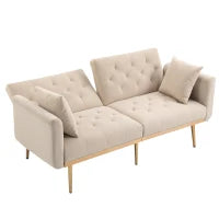 Divano letto 3 posti in Velluto con Regolabile Posizioni, Robuste Struttura in Metallo, ideale per Soggiorno e camera da letto, 162x78x80 cm, Beige
