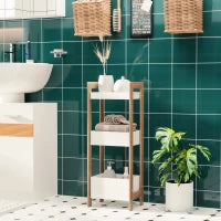 Mobiletto Bagno Multiuso, Scaffale da Bagno a 3 Ripiani Compatto in Legno MDF e Bambù, Bianco, 27.5x20.8x74cm
