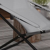 Sedia da Giardino Pieghevole e Reclinabile su 4 Livelli, in Acciaio e Poliestere, 69x91x96 cm, Nera Grigia