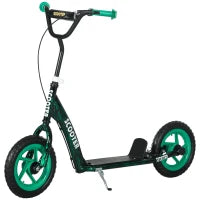 Outsunny Monopattino per Bambini da 6 a 12 Anni con Grandi Ruote, Altezza Regolabile, Freno Posteriore, Cavalletto, Verde