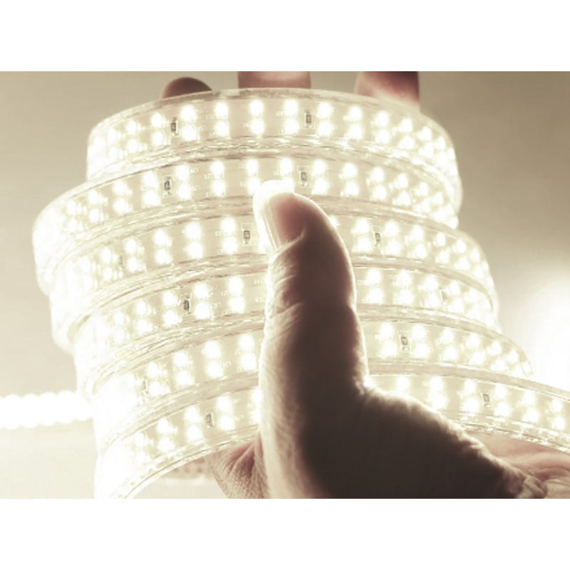 Bobina 100M Striscia Led 220V Bianco Freddo 6500K IP65 Passo 12mm 12W/M 1300LM/W Tagliabile 20cm Doppia Fila 120 smd 2835/m