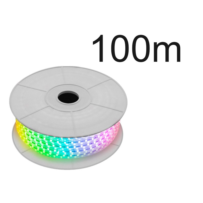 Bobina 100M Striscia Led 220V RGB IP65 Passo 12mm 12W/M Tagliabile 100cm Doppia Fila 120 smd 5050/m