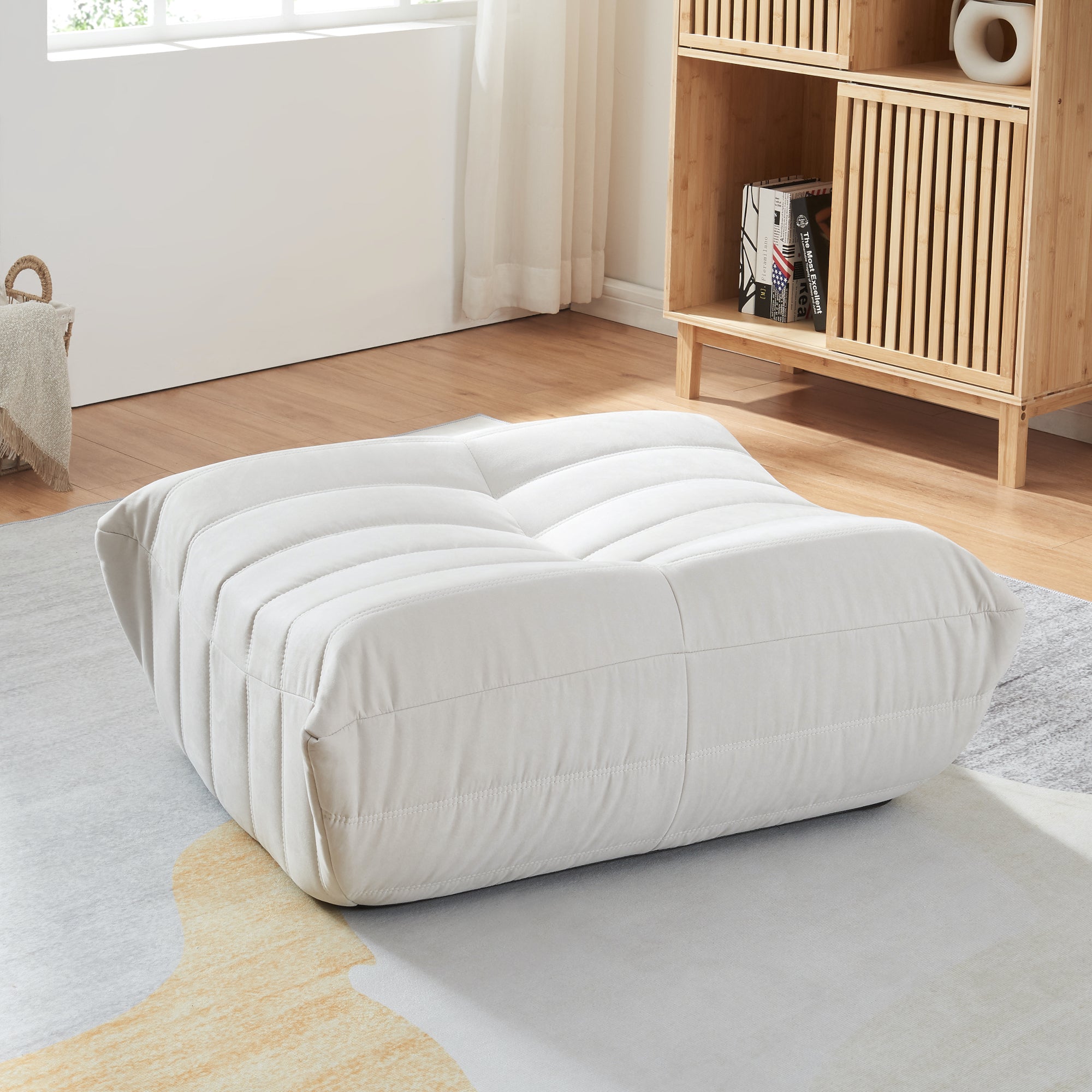 Pouf Poggiapiedi Kodsø Imbottito in Microfibra 35x80x65 cm - Beige [en.casa]