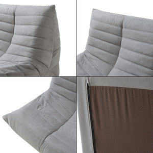 Set Kodsø di Poltrona Bassa e Pouf Poggiapiedi Imbottiti in Microfibra - Grigio [en.casa]