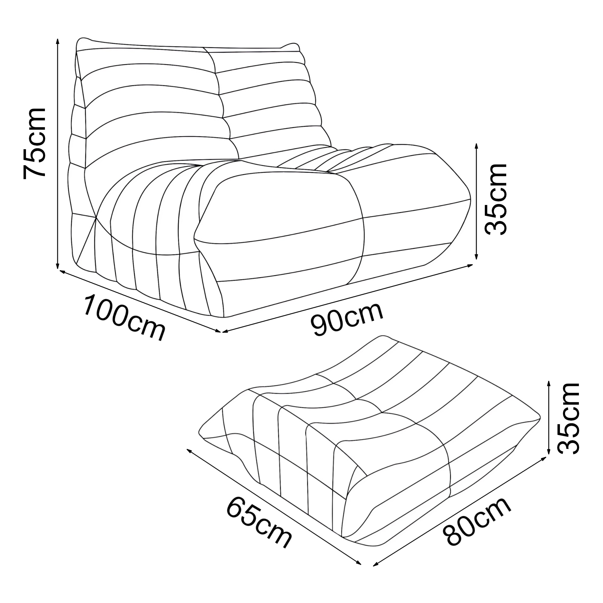 Set Kodsø di Poltrona Bassa e Pouf Poggiapiedi Imbottiti in Microfibra - Grigio [en.casa]