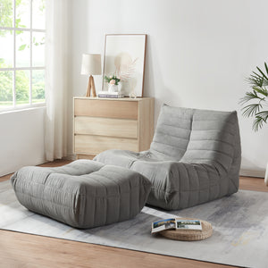Set Kodsø di Poltrona Bassa e Pouf Poggiapiedi Imbottiti in Microfibra - Grigio [en.casa]