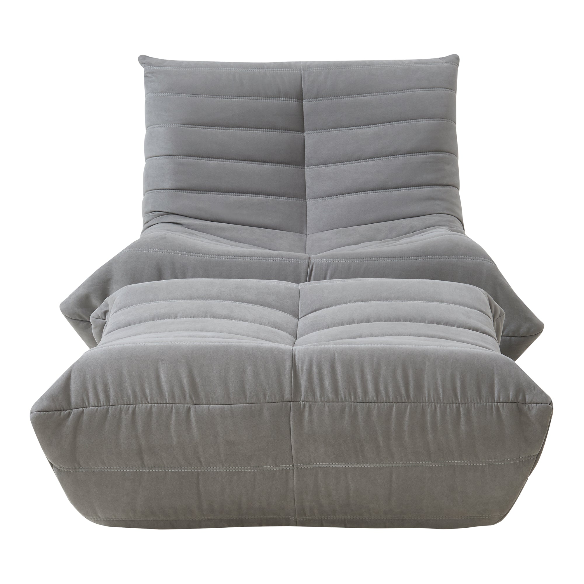 Set Kodsø di Poltrona Bassa e Pouf Poggiapiedi Imbottiti in Microfibra - Grigio [en.casa]