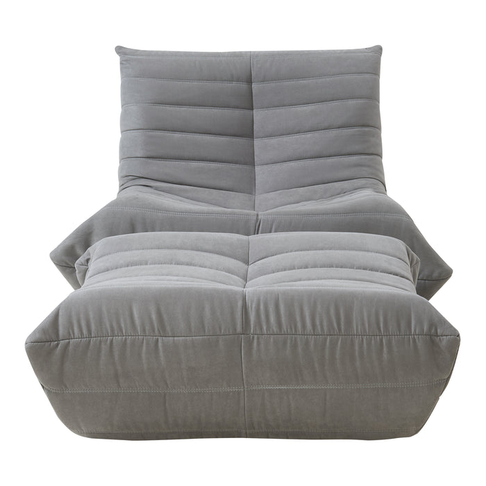 Set Kodsø di Poltrona Bassa e Pouf Poggiapiedi Imbottiti in Microfibra - Grigio [en.casa]