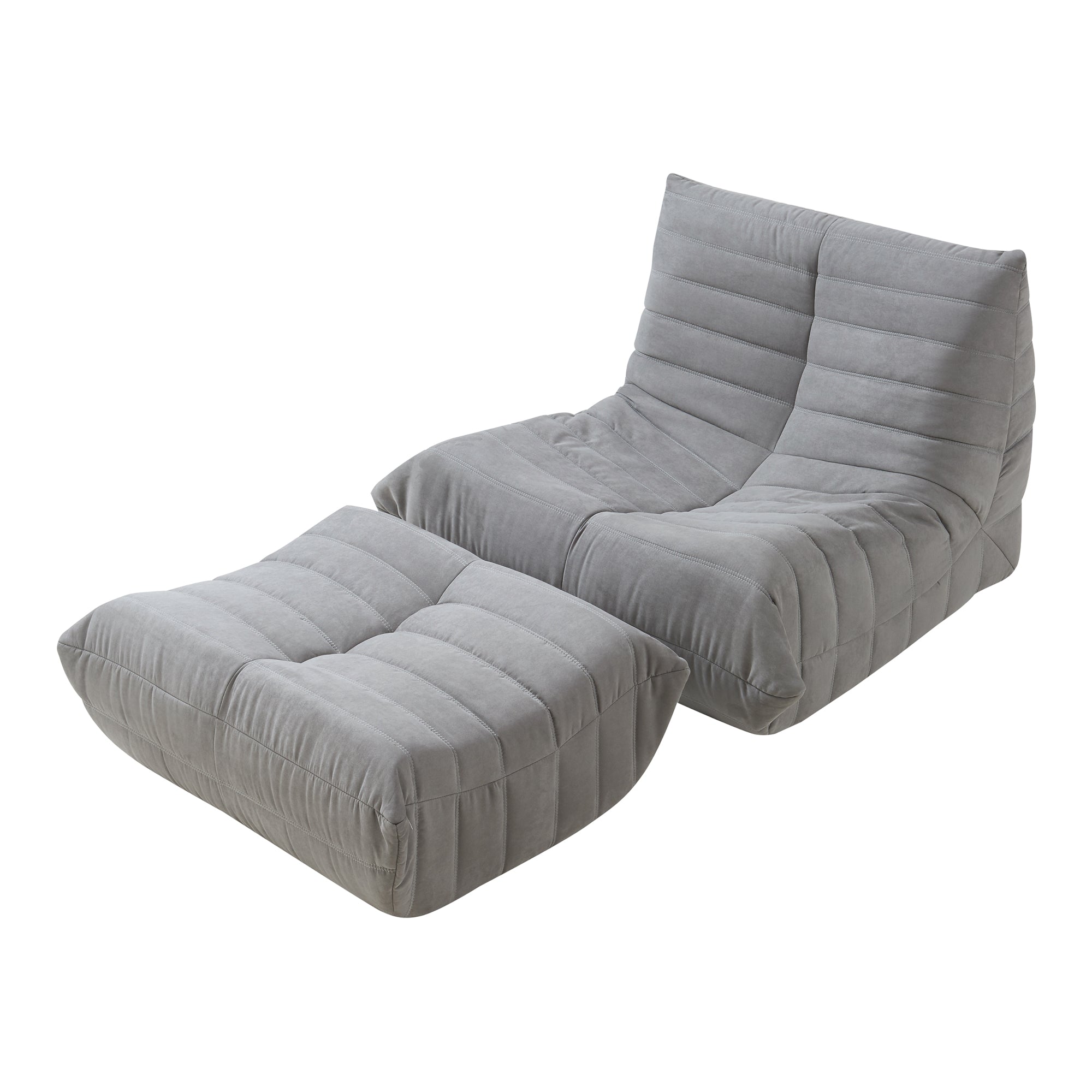 Set Kodsø di Poltrona Bassa e Pouf Poggiapiedi Imbottiti in Microfibra - Grigio [en.casa]