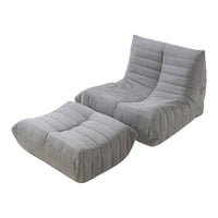 Set Kodsø di Poltrona Bassa e Pouf Poggiapiedi Imbottiti in Microfibra - Grigio [en.casa]