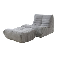 Set Kodsø di Poltrona Bassa e Pouf Poggiapiedi Imbottiti in Microfibra - Grigio [en.casa]