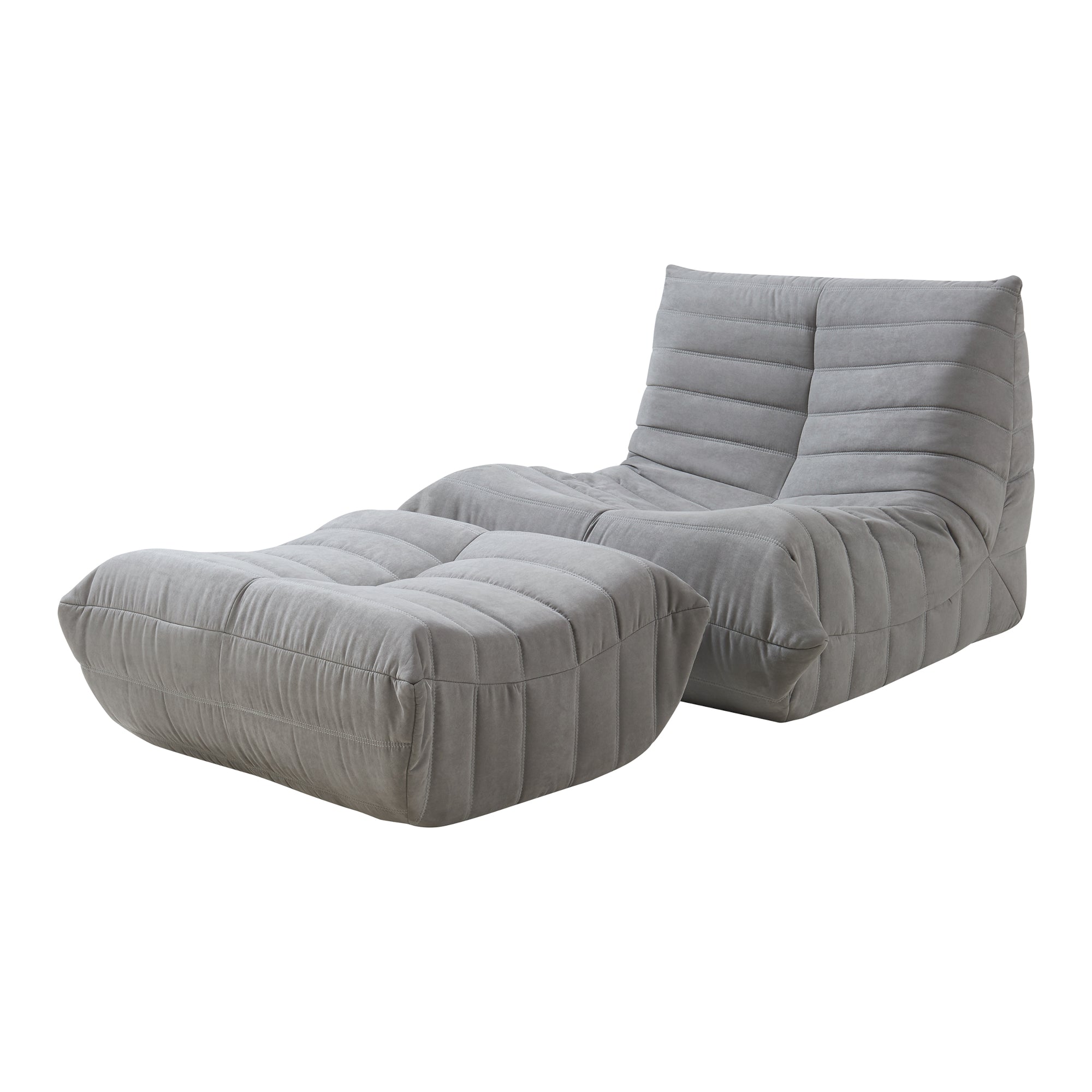 Set Kodsø di Poltrona Bassa e Pouf Poggiapiedi Imbottiti in Microfibra - Grigio [en.casa]