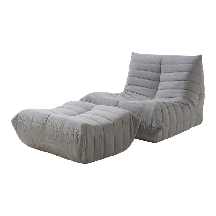 Set Kodsø di Poltrona Bassa e Pouf Poggiapiedi Imbottiti in Microfibra - Grigio [en.casa]