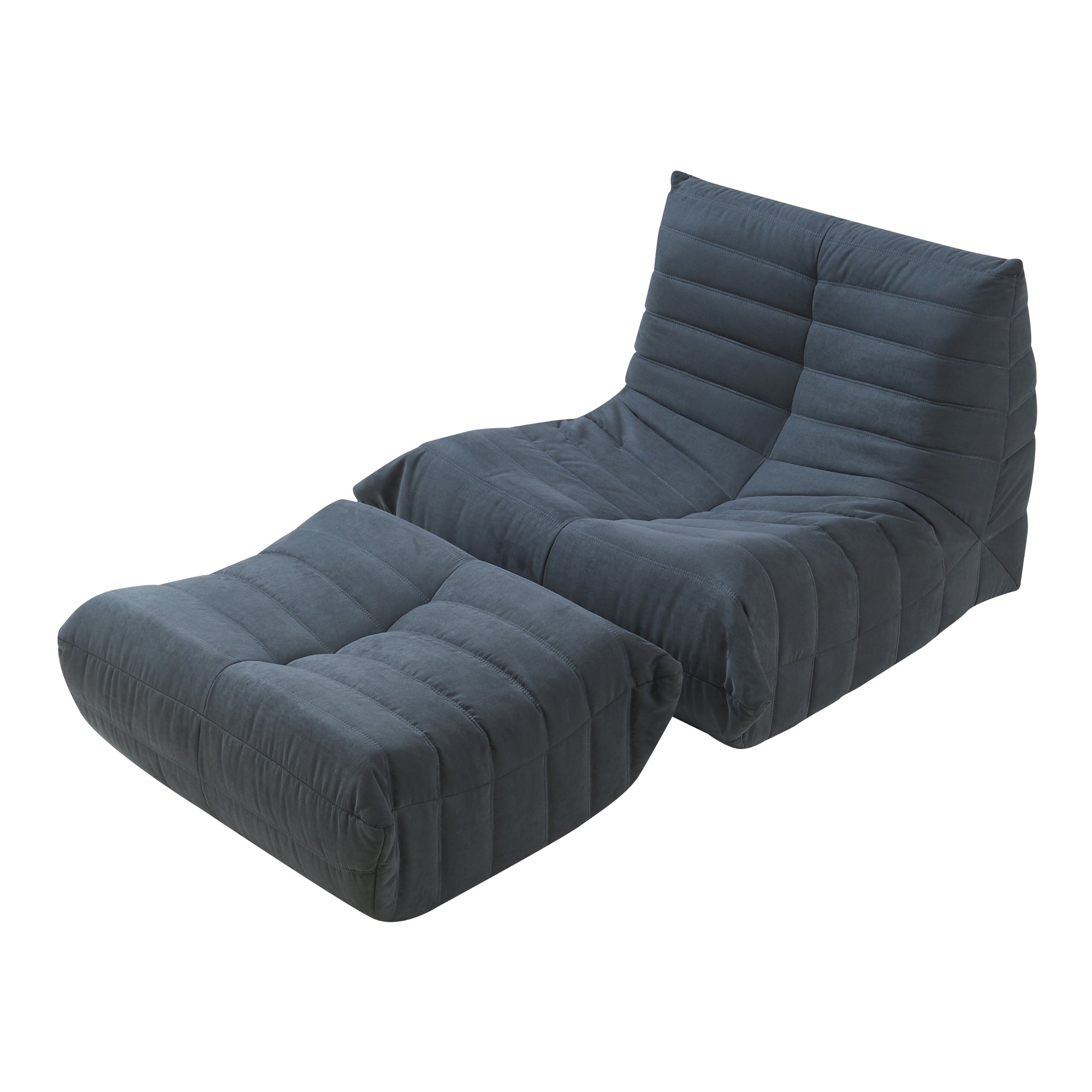 Set Kodsø di Poltrona Bassa e Pouf Poggiapiedi Imbottiti in Microfibra - Nero [en.casa]