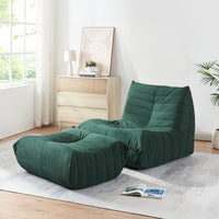 Set Kodsø di Poltrona Bassa e Pouf Poggiapiedi Imbottiti in Velluto a Coste - Verde [en.casa]