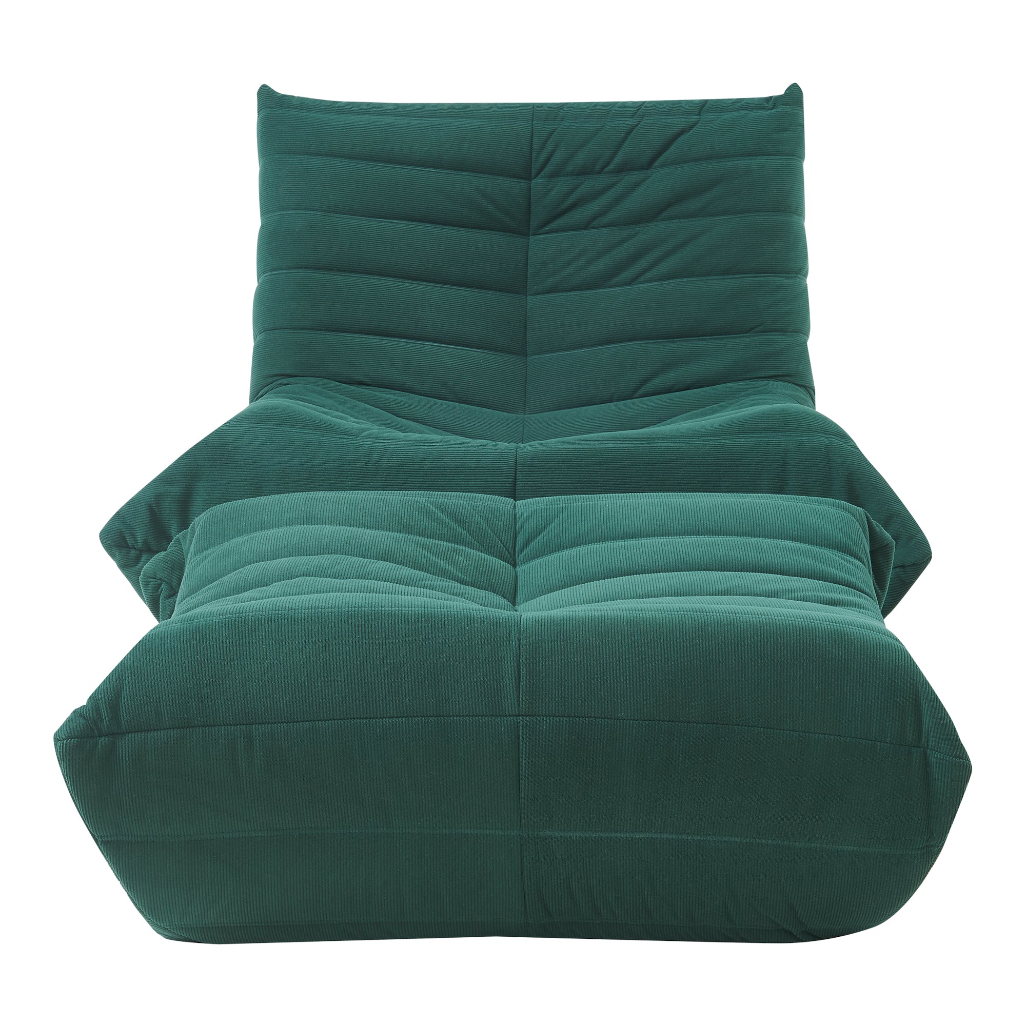 Set Kodsø di Poltrona Bassa e Pouf Poggiapiedi Imbottiti in Velluto a Coste - Verde [en.casa]