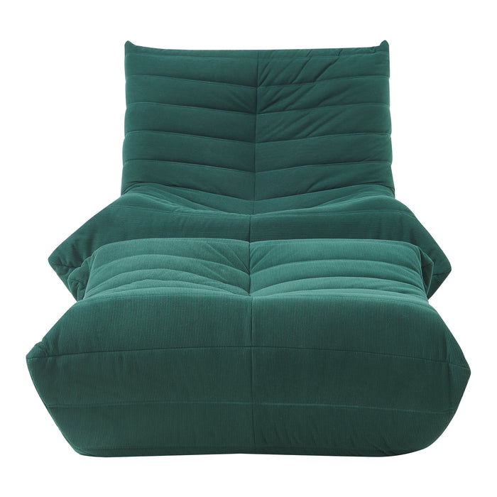 Set Kodsø di Poltrona Bassa e Pouf Poggiapiedi Imbottiti in Velluto a Coste - Verde [en.casa]