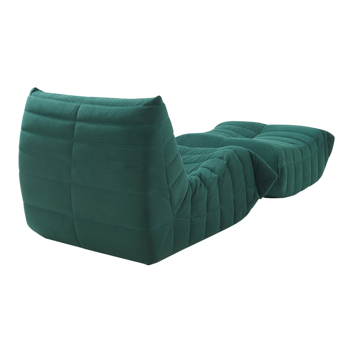 Set Kodsø di Poltrona Bassa e Pouf Poggiapiedi Imbottiti in Velluto a Coste - Verde [en.casa]