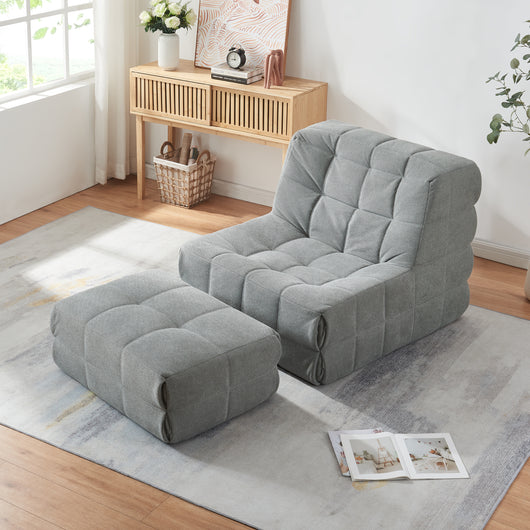 Set Koskyvn di Poltrona Bassa e Pouf Poggiapiedi Imbottiti - Grigio [en.casa]