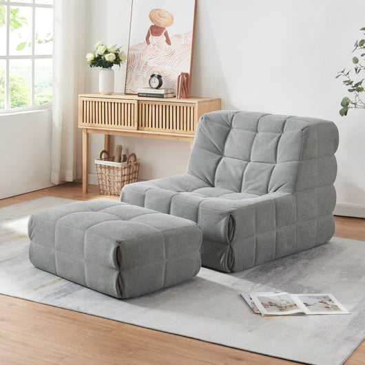 Set Koskyvn di Poltrona Bassa e Pouf Poggiapiedi Imbottiti - Grigio [en.casa]