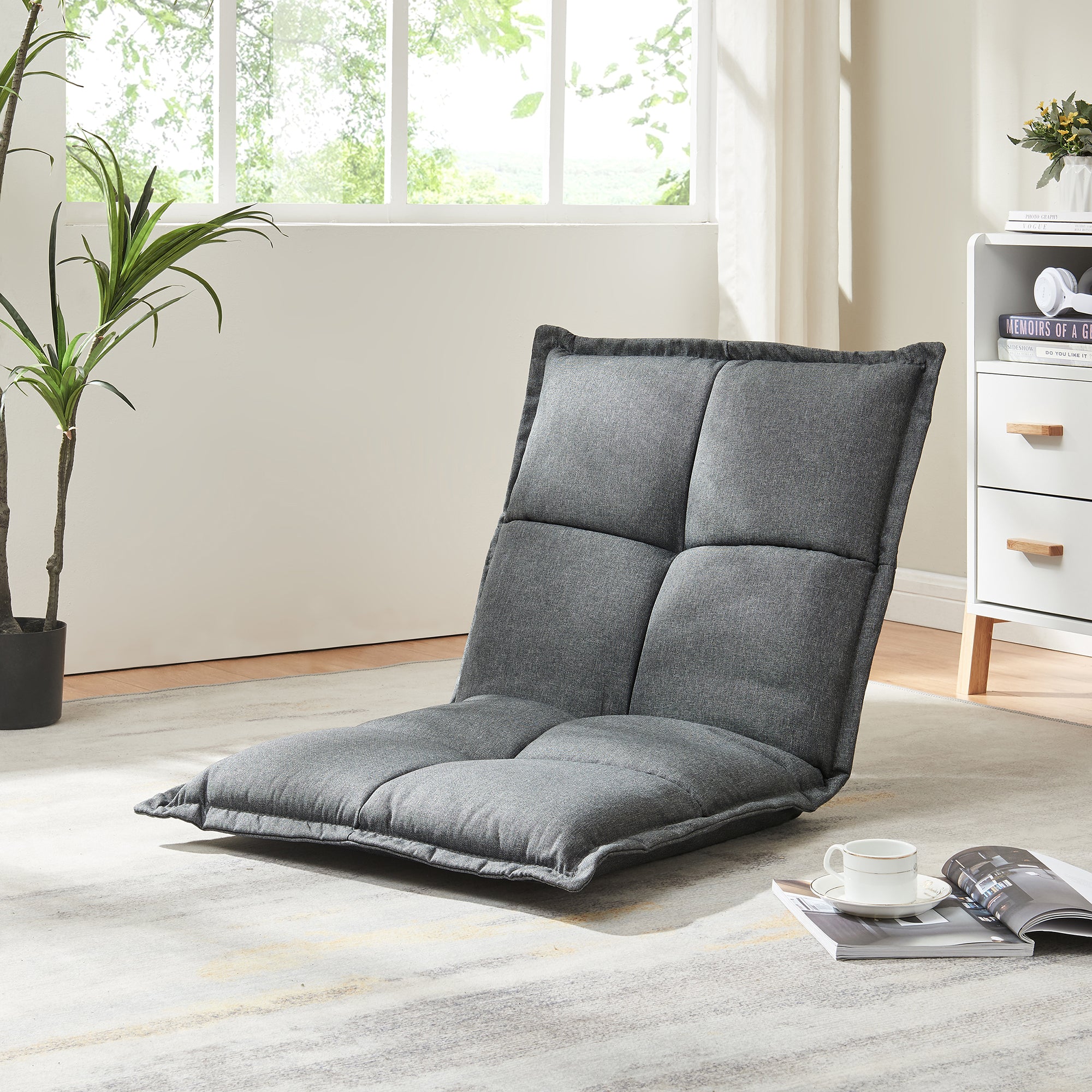 Set di 2 Sedie da Pavimento Deinze con Schienale Regolabile - Grigio Scuro [en.casa]