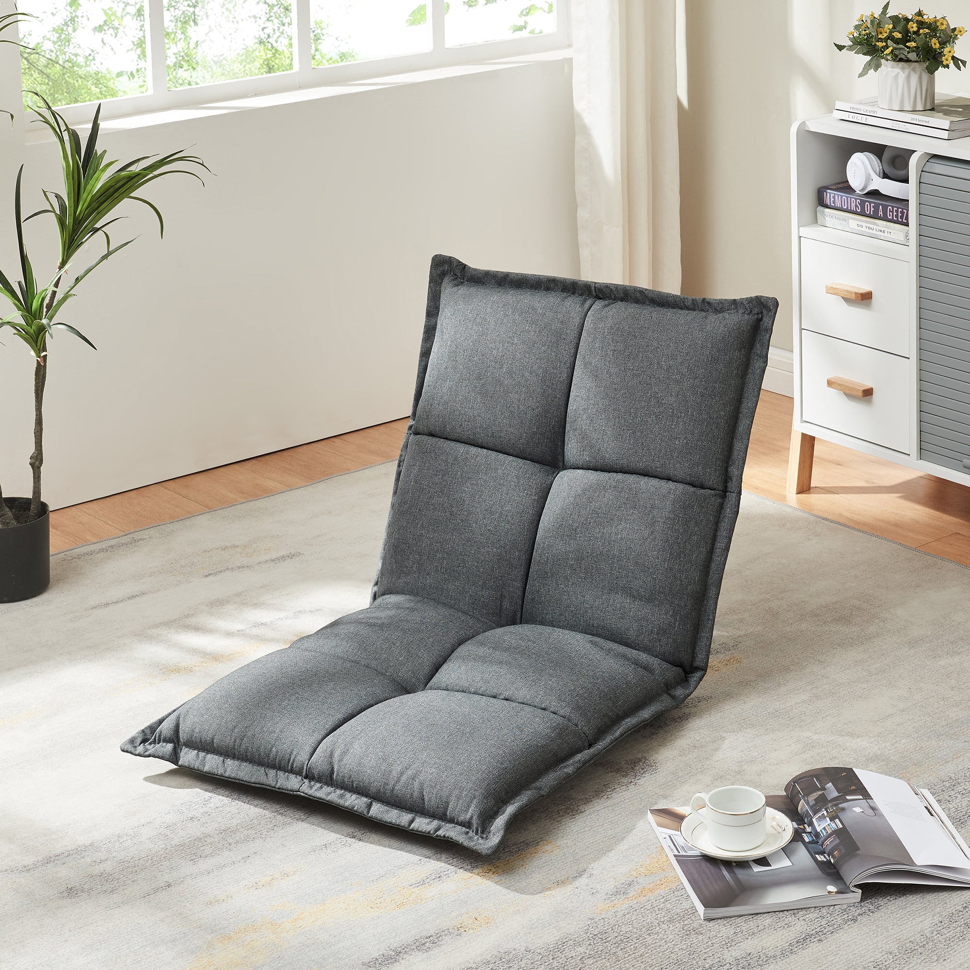 Set di 2 Sedie da Pavimento Deinze con Schienale Regolabile - Grigio Scuro [en.casa]