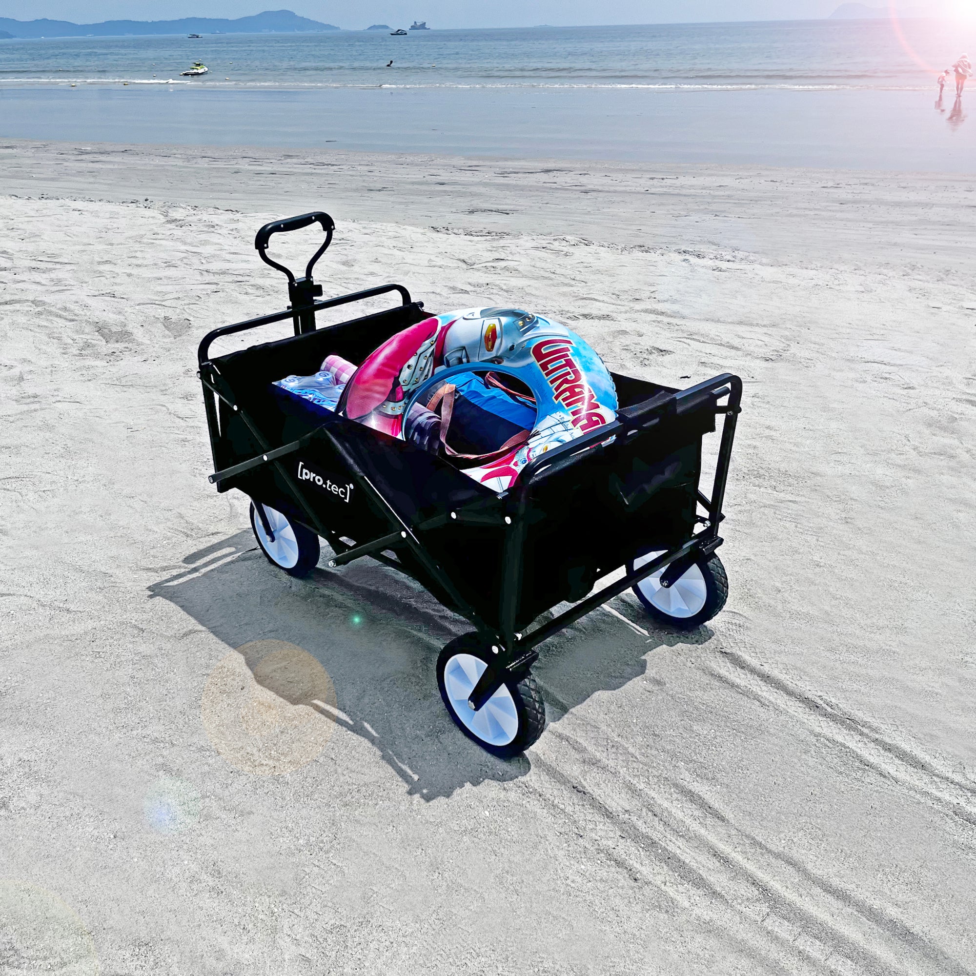 Carrello di Trasporto a Mano Stenlille Vagone Pieghevole da Spiaggia - Nero pro.tec