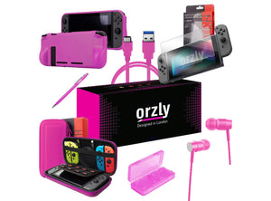 Borsa Essential Pack per Nintendo Switch Case 2 Vetri Protettivi Grip Case Porta Cavo USB  Cartucce Cuffie Penna Colore ROSA