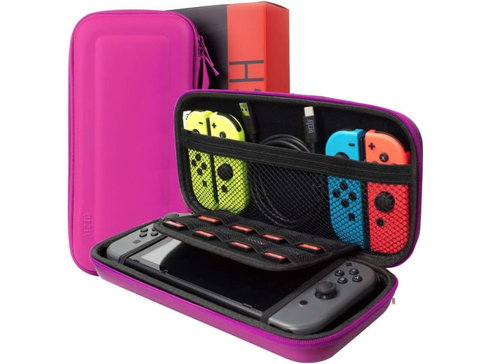 Borsa Essential Pack per Nintendo Switch Case 2 Vetri Protettivi Grip Case Porta Cavo USB  Cartucce Cuffie Penna Colore ROSA