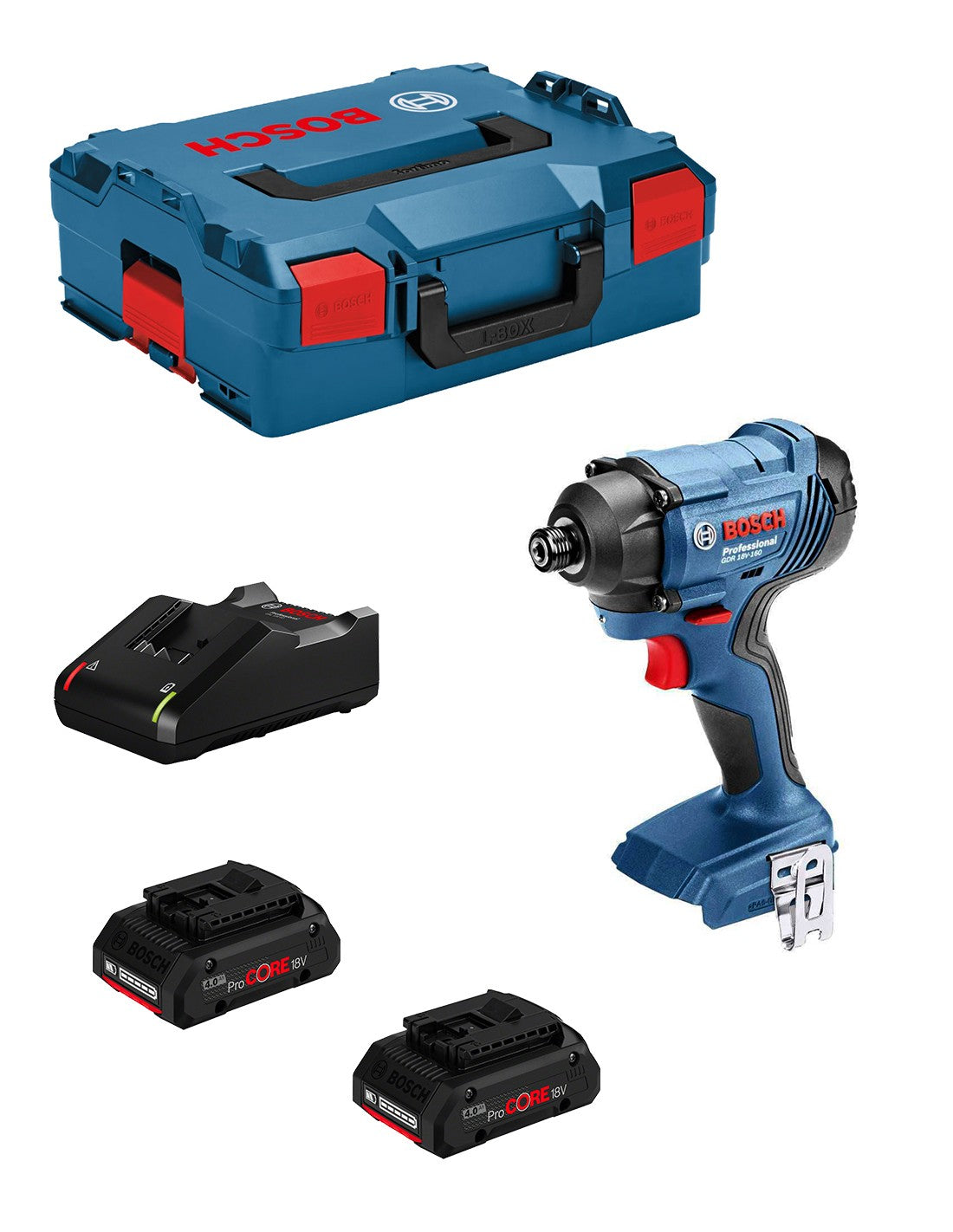 Bosch professional avvitatore a massa battente bosch gdr 18v-160 (2 x 4,0ah procore + gal18v-40 + l-boxx 136) 8435587907497